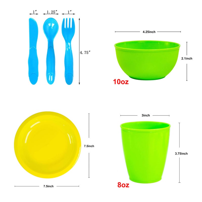 Youngever 54 Pcs Plastic Kids Dinnerware Set of 9 in Assorted Colors, Toddler Dining Set, Cups, Plates, Bowls, Flatware Set, Dishes - Image 2